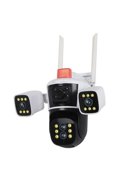 Andowl Camera de supraveghere tripla, 4K HD, ANDOWL, 360 grade, WI-FI, IP66, 4 lentile, detectie miscare