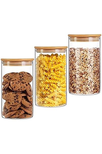 Generic Ellenge Glass Food Storage Jars Containers, High Borosilicate Glass Cookies Jars with Airtight Bambo