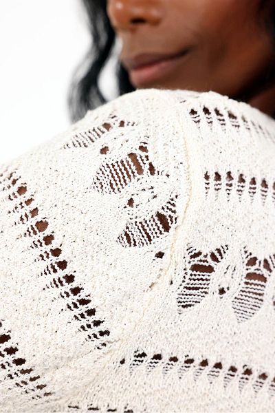 5in1Canpolat Bone Boat Neck Openwork Knitwear