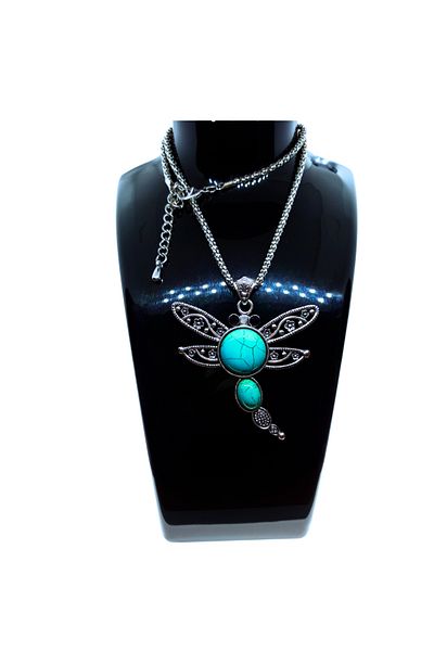 OEM Women's necklace with butterfly pendant, turquoise-green color