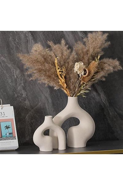 Generic White Ceramic Vases Set of 2, Irregular Modern Pampas Flower Vase, Matte Minimalist Nordic Boho Ins