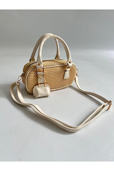 Mia Collection Real Straw Lyon Model Κρέμα για τσάντα χεριών και γυναικεία τσ...