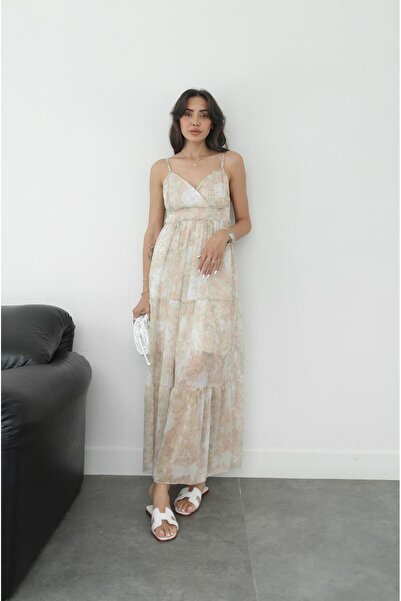 Havoş Φόρεμα σιφόν μπεζ Sierra με σχέδιο