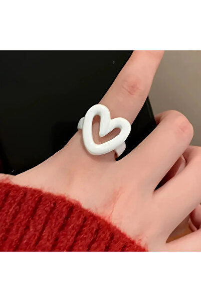 WasWink Avrupa Ayarlanabilir Kadın Beyaz Kalp Şeklinde Yüzük, Reçine ve Çinko...