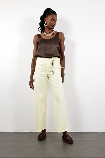 5in1Canpolat Yellow High Waist Accessory Detailed Jean 17258
