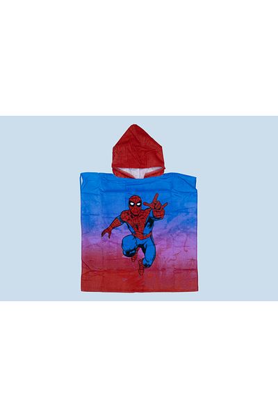 SPIDERMAN Kids Poncho Towel – 100% Cotton Hooded Bath Wrap For Boys – Blue & Red