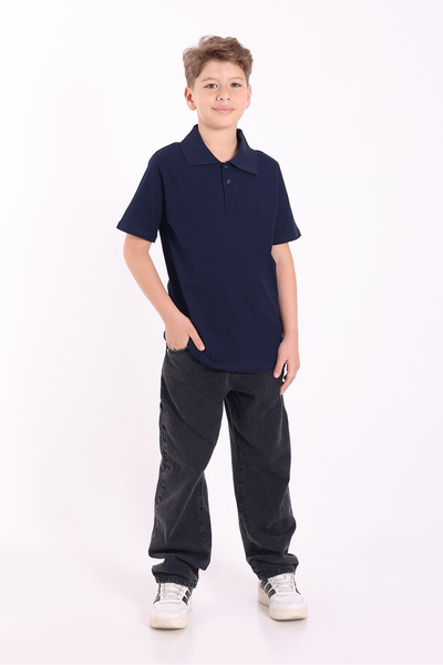 Rekormoda Tricou unisex pentru școală cu guler polo pentru copii basic cu mânecă scurtă pentru liceu tricou bumbac 100% 5-2XL Vârsta bleumarin