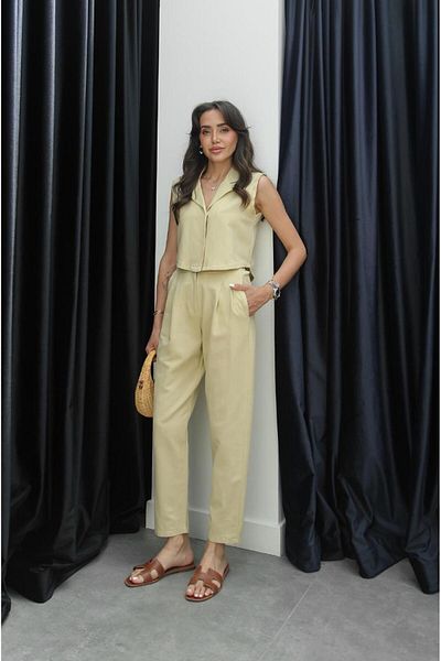 Havoş Light Yellow Agata Vest Trousers Linen Suit
