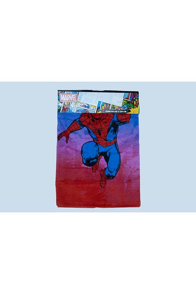 SPIDERMAN Kids Poncho Towel – 100% Cotton Hooded Bath Wrap For Boys – Blue & Red