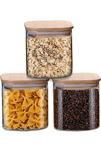 Generic Glass Storage Jars with Airtight Bamboo Lid, Clear Glass Food Storage Containers Kitchen Canisters f
