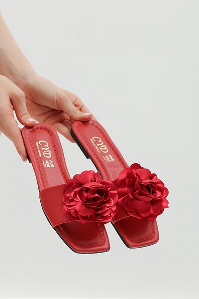 ALTUNTAŞ Women - Girls - Anatomical Sole Daily Home - Out Rose Patterned Slippers Red