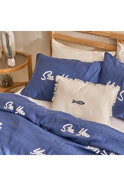 Bella Maison 100% Cotton Marine Punch Embroidered Double Bedspread Set Navy Blue (240X260 cm)