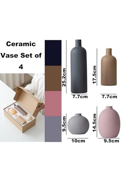 Generic Modern Ceramic Decorative Vases Set, 4 Pieces, Matte Finish, Home Decor Rustic Farmhouse Decor Potte