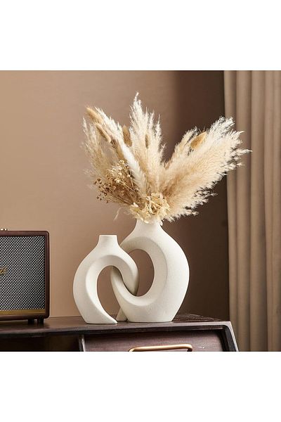Generic Loiisgy Off White Hollow Ceramic Vase, White Boho Flower Vase, Nordic Minimalist Round Vase