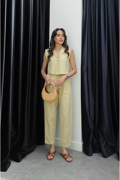 Havoş Light Yellow Agata Vest Trousers Linen Suit