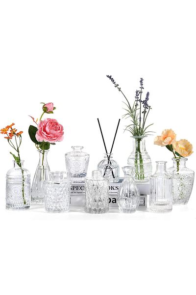 Generic O9 O-NINE Set of 10 Glass Bud Vases, Small Vases for Flowers, Clear Single Bud Vases in Bulk, Mini D