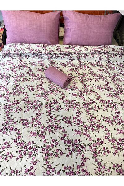 ŞENER HOME Plum Branch Patterned Sheet Elastic Double Pique Set