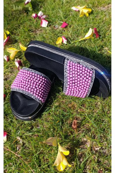 Michelle COCO Women's Slippers High Orthopedic Sole Stone Detailed