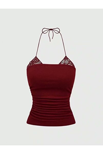 Violon Bordo ek dantell basic siyah crop