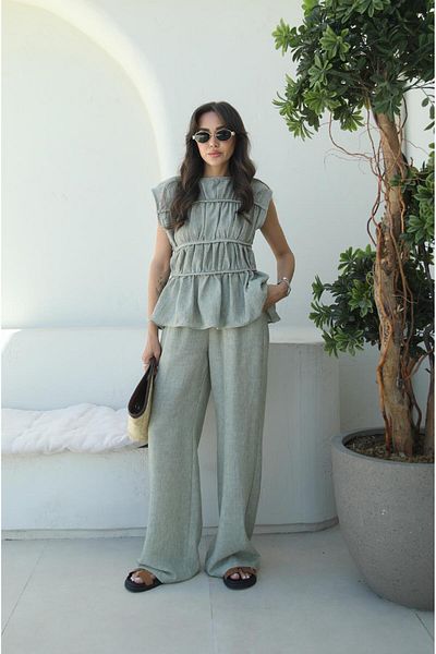 Havoş Green Layer Blouse Pants Set