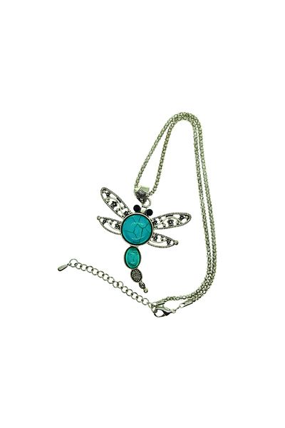 OEM Women's necklace with butterfly pendant, turquoise-green color