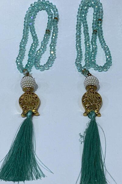 Limelia Mărgele de rugăciune din cristal cu ciucuri, verde apă, cu lalele, 99...