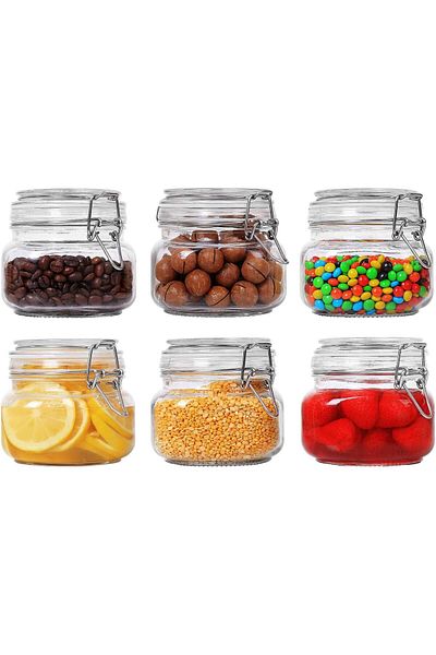 Generic ComSaf Airtight Glass Canister Set of 6 with Lids 17oz Food Storage Jar Square
