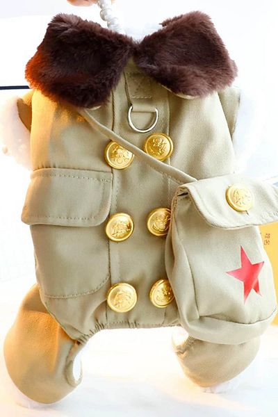 TAKIŞTIR Khaki Color Bag Detailed Plush Lined XL Dog Jumpsuit/Mantle
