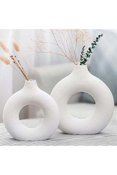 Generic Leicofay ceramic hollow donut vase set of 2, off white vases for decor nordic minimalism style decor