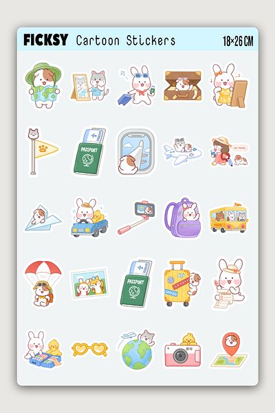 Ficksy Cute Travel Themed Sticker Set - 25 Pieces Travel Trip Label Stickers