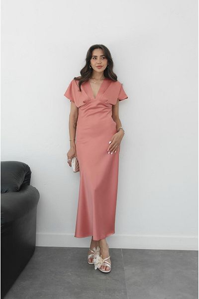 Havoş Σατέν φόρεμα Dusty Rose με λαιμόκοψη V