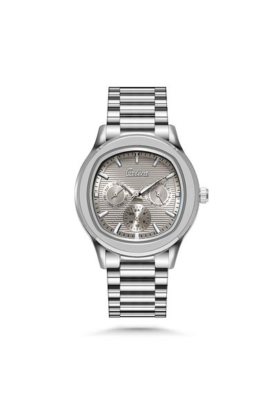 catera Men's silver steel watch with gray dial