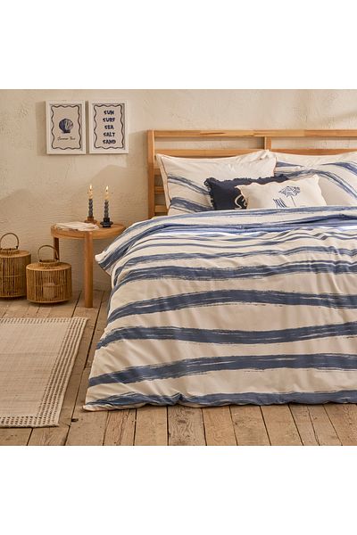 Bella Maison Set cuvertură de pilota King Size din satin de bumbac 100% albastru-alb (240x220 cm)