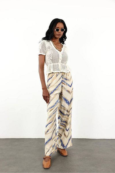5in1Canpolat Beige Patterned Trousers 29724