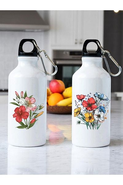 lili hediyelik Flowers Printed 2-Piece Water Bottle