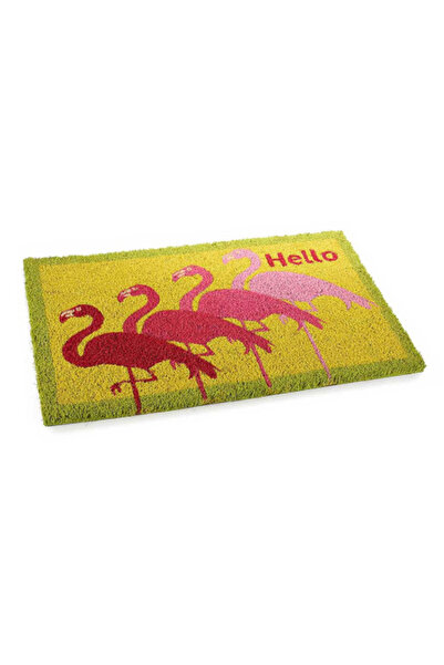 Decorer Anti-slip coconut fiber rubber entrance mat Flamingo Hello 60 cm x 40 cm