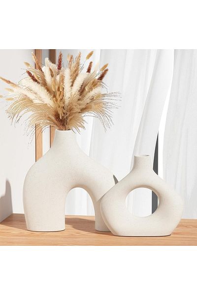 Generic ORCHID M® White Ceramic Vase Set of 2 for Modern Home Decor