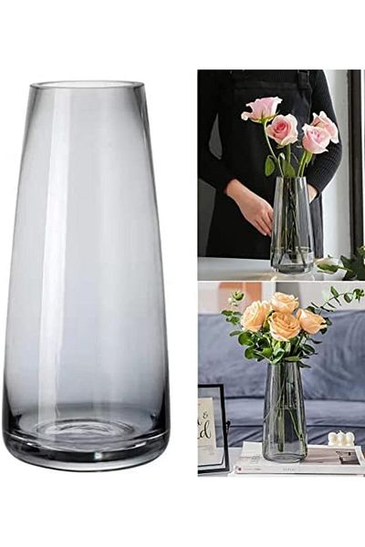 Generic OOMYL Ins Modern Glass Vase Irised Crystal Clear Glass Vase for Home Office Decor (Crystal Grey)