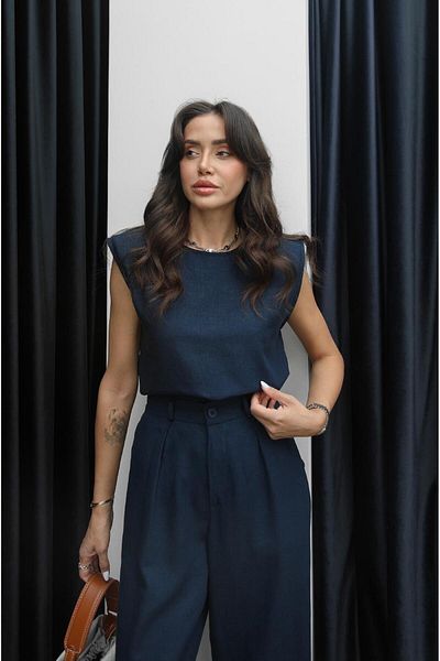 Havoş Navy Blue Flim Linen Blouse