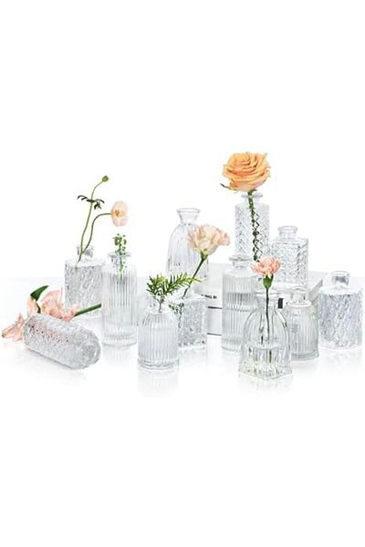 Generic ComSaf Glass Bud Vase Set of 12, Small Clear Bud Vases in Bulk, Mini Flower Vase for Centerpieces, V