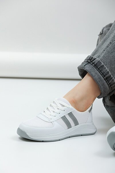 ALTUNTAŞ Kadın - Erkek - Unisex Bağcıklı Anatomik Taban Günlük Spor Ayakkabı Sneaker Beyaz Gri