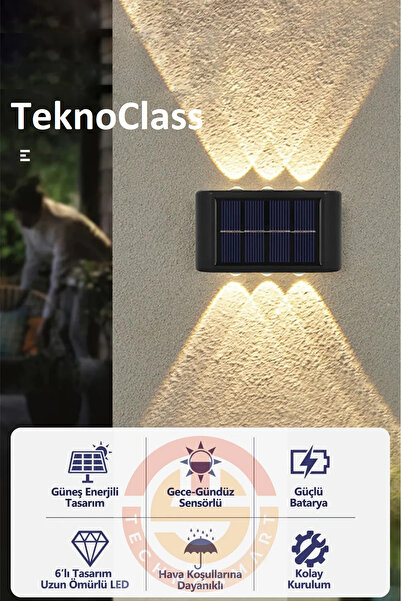Canderel 1 Adet Modern 6 Ledli Solar Çift Taraflı Aplik Güneş Enerjili Duvar Aydınlatma Lambası