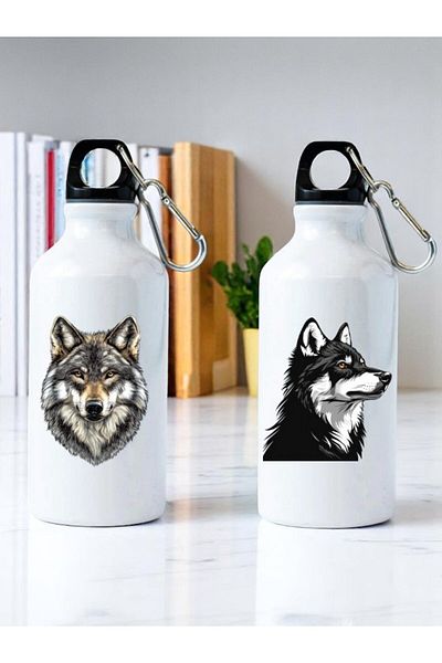 lili hediyelik Wolf Printed 2-Piece Water Bottle