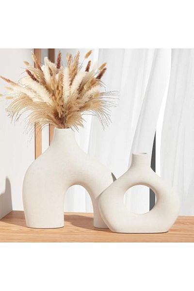 Generic ORCHID M® White Ceramic Vase Set of 2 for Modern Home Decor