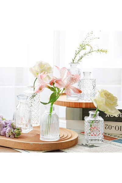 ComSaf Glass Bud Vase Set of 12 - Small Clear Mini Flower Vases for Centerpieces (Clear)