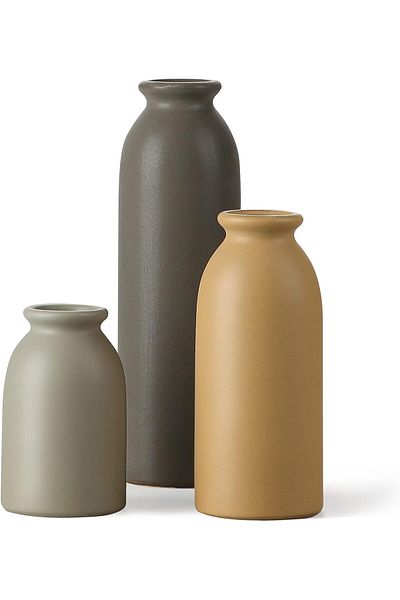 Generic مزهرية سيراميك ريفية من CwlwGO للديكور المنزلي، مجموعة من 3 مزهريات مزخرفة للطاولة أو المطبخ أو غرفة المعيشة