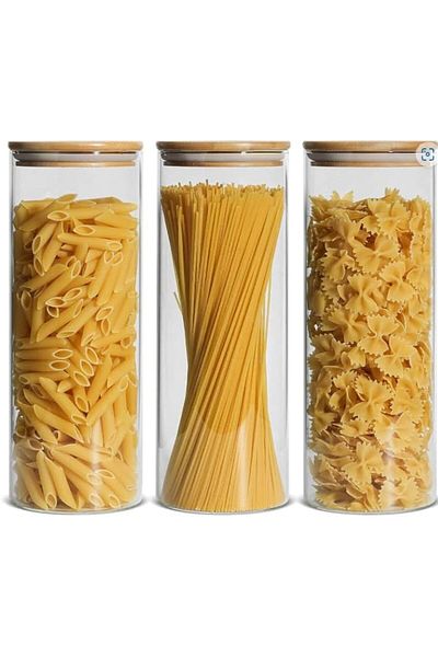 Generic Airtight Glass Storage Canister with Bamboo Lid, Clear Food Storage Container Kitchen Pantry Storage