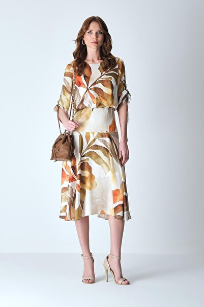 EXPLOSION Büyük Beden Korsajlı Midi Boy Kloş Etekli Elbise