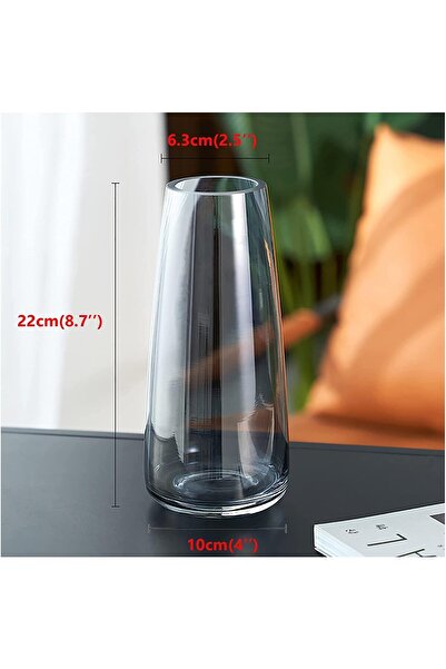 Heifgott Flower Glass Vase, Handmade Modern 8.7in (Crystal Grey)