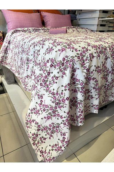 ŞENER HOME Plum Branch Patterned Sheet Elastic Single Pique Set